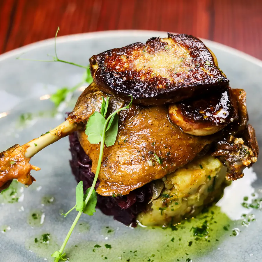Roasted duck with seared foie gras