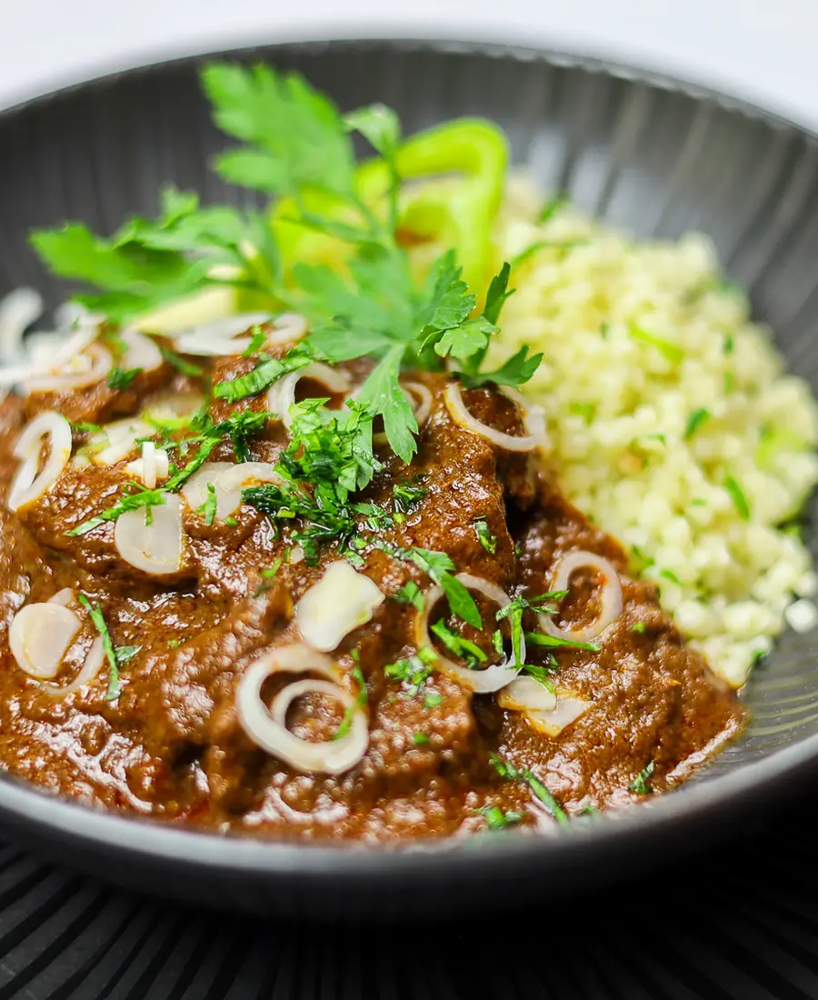 Marhapörkölt — traditional Hungarian beef stew at Borlabor Budapest